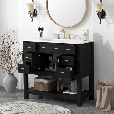 CAVINAS Bathroom Vanity with Top Single Sink,Modern Bathroom Storage Cabinet with 2 Soft Closing Doors and 6 Drawers