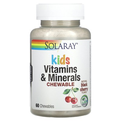 Solaray Childrens Vitamins & Minerals Complete Multivitamin for Kids Great Black Cherry Flavor (076280047974) (60 Chews, 30 Serv)