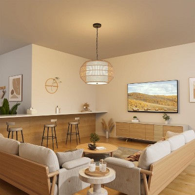 Rattan Farmhouse Chandelier Light Fixtures, 5-Lights Large Pendant Light,Hand Woven Chandeliers for Dining Room