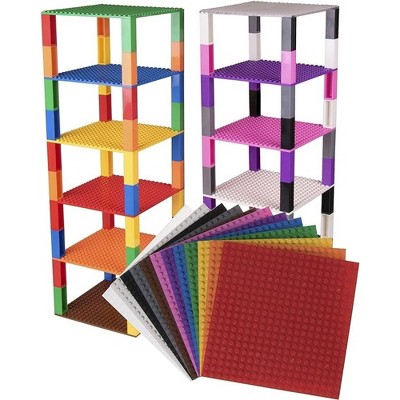 Strictly Briks Classic Stackable Baseplates, Building Bricks For Towers, Rainbow Colors, 12 Base Plates & 80 Stackers, 6x6 Inches