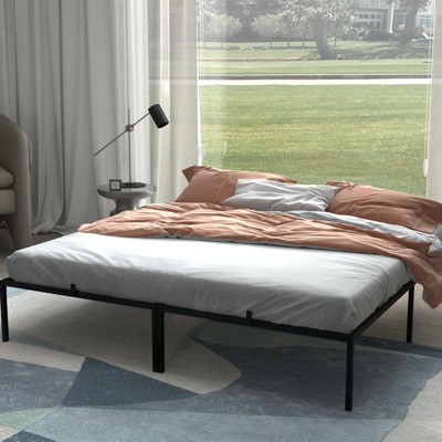 Bed Frame with 16 Inch Metal Slats, Heavy Duty Steel Mattress Foundation No Box Spring Needed, Easy Assembly Quiet Sturdy