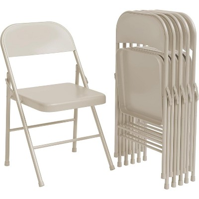Acekool Set of 6 Beige All-Steel Folding Chairs, Metal Frame, Holds Up to 350 lbs, Portable for Indoor & Outdoor Events