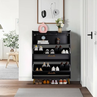 Karl Home 2 Flip Drawers Black Particle Board 29.92in. W Shoe Cabinets