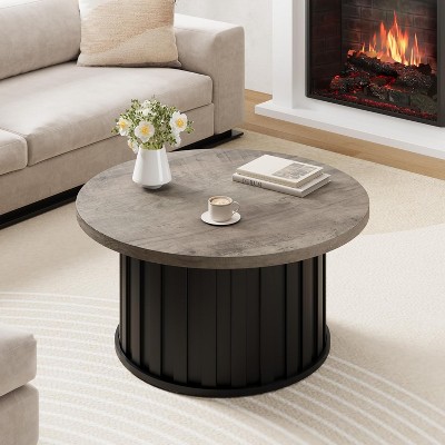 31.9" Round Coffee Table, Mid Century Modern Coffee Table with Metal Base, Fluted Center Table for Living Room, Home Small Space, Apartment