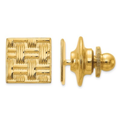 Black Bow Jewelry 14K Yellow Gold Square Basketweave Lapel or Tie Pin, 10mm