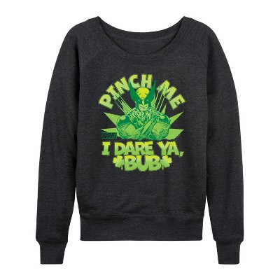 Women's - Marvel - St. Patrick's Day Pinch Me Lightweight French Terry Wide Neck Long Sleeve Graphic Shirt