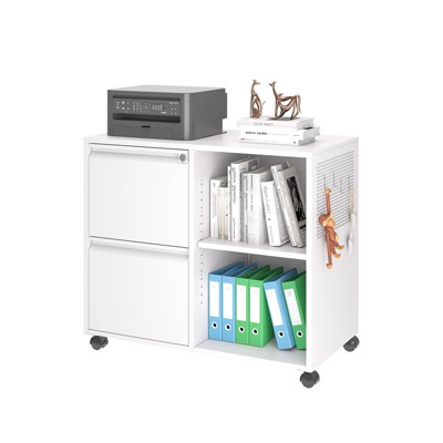 Mlezan 2-Drawer File Cabinet: Lockable, Mobile Lateral Storage with Adjustable Shelves. Ideal for Printer or Files in Home or Office.