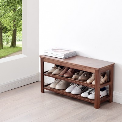 Modern Simple Style Shoe Stool, Bamboo Wooden Shoe Bench, Double Storage Shoe Cabinet for Hallway, Bedroom Balcony