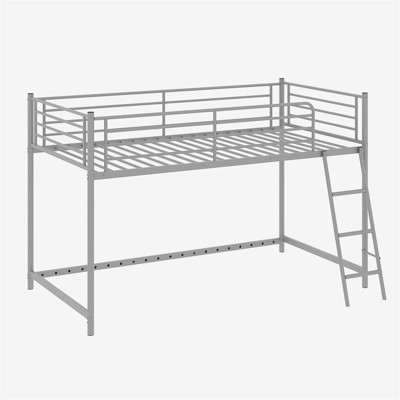 Karl Home Junior Metal Twin Loft Bed with Guard Rails and Stairs
