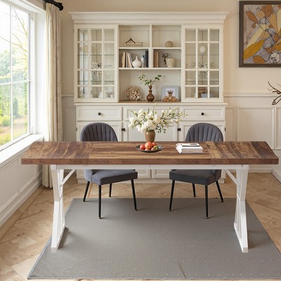 MAYEERTY Wood Dining Table, Farmhouse Kitchen Table for 6 People