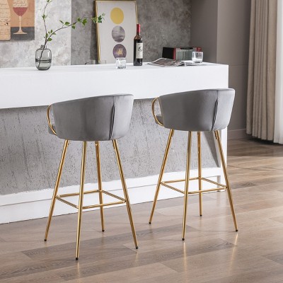 VASIP 26 inch Set of 2 Bar Stools,with Chrome Footrest and Base Swivel Height Adjustable Mechanical Lifting Velvet + Golden Leg Simple Bar Stool