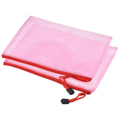 Unique Bargains Office Home Supply Pink Mesh Zipper File Document Bill Pouch Folders 6 Pcs