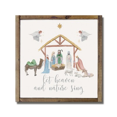 Creative Products Let Heaven and Nature Sing Nativity 9.5 x 9.5 Framed Wood Plaque