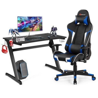 Costway Z-Shaped Racing Style Desk &  Massage Gaming Chair Set for Home Office