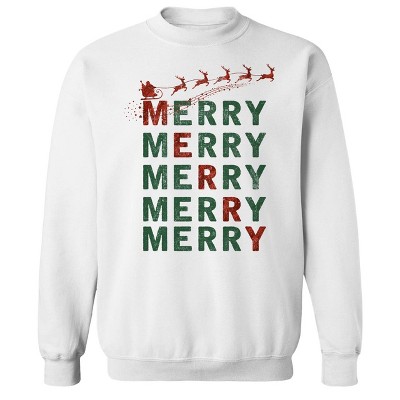 Rerun Island Men's Christmas Merry Stack Long Sleeve Graphic Cotton Sweatshirt