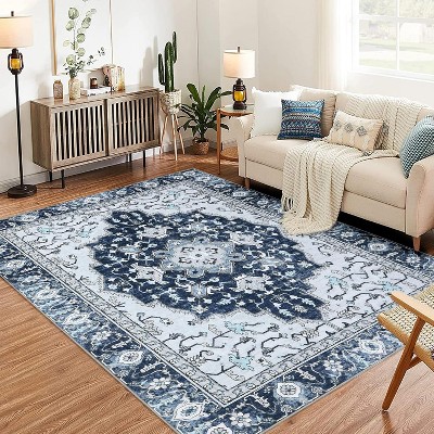Nasitip Washable Area Rug, Non-Slip Floor Carpet, Low Pile Foldable Vintage Boho Rug, Printed Carpets for Bedroom Dining Room Office