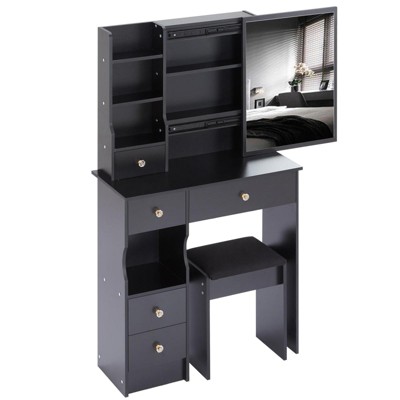 SEVOBAL Dressers Modern Vanity Table Set with Sliding Mirror Cushioned Stool and Drawer Storage for Bedroom, Black, 29.2"*12.6"*50.4"