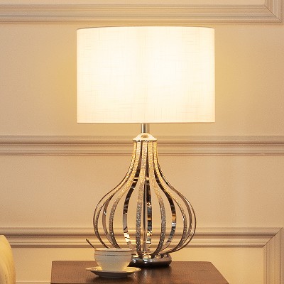 22.8" Modern Metal Table Lamp with Crystal Accent and White Linen Shade, Perfect for Bedroom, Living Room, and Office, White