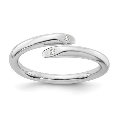 Black Bow Jewelry .02 Ctw Diamond Bypass Ring in Rhodium Plated Sterling Silver