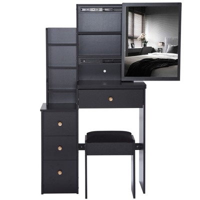 Gulches Compact Elegance Black Vanity  Tables Set with Sliding Mirror & Ample Storage simplified version