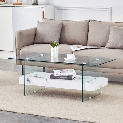 43.3-insturdy double-layer coffee table - tempered glass tabletop and table legs,with tempered glass - durable coffee table