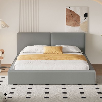 Queen Bed Frame With Headboard, Upholstered Platform Bed With Velvet Fabric, Grounded Bed With Solid Frame, Beds Modern-Cuddlewood