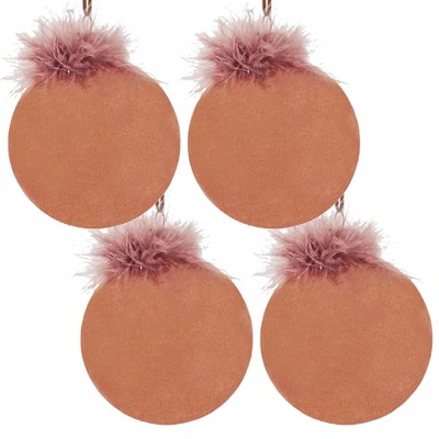 TopComfy Decorative Object Glass Christmas Ball Ornaments Flocking Feather Set for Holiday Decor, Brown, 4.7"*4.7"*4.7"