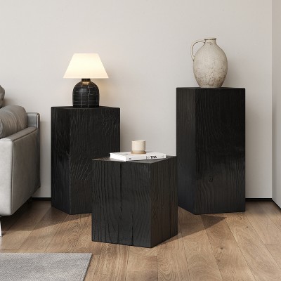 Retro natural style Side Table Set ,Stackable End Tables,Square-Column MGO Side Table for for Living Room, Bedroom, Office, Black Color