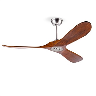 52 Inch Solid Wood Ceiling Fan With Remote, Modern Farmhouse Ceiling Fan With Reversible DC Motor For Bedroom, Living Room Study Room