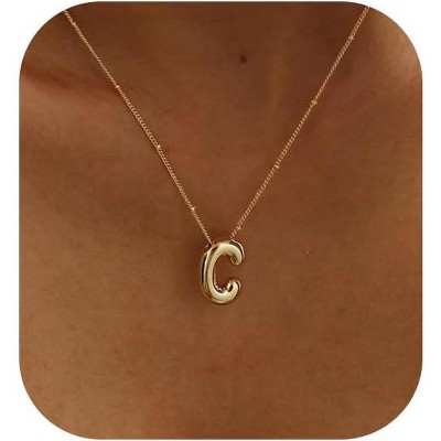 14K Gold Plated Bubble Letter Necklace – Chunky Balloon Initial Pendant, Custom Name Jewelry for Women
