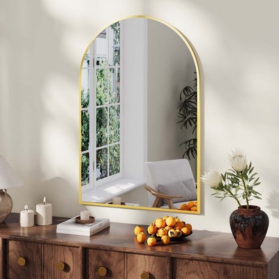 Arched Wall Mirror - Modern Aluminum Alloy Vanity Mirror for Bathroom & Bedroom, Wall Mounted or Leaning