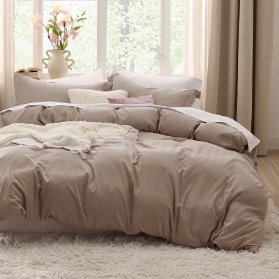 Bedsure Linen Duvet Cover Set – Linen Cotton Blend Cooling Bedding with Tropical Plant Pattern, Soft & Cozy