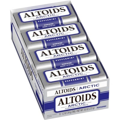 Altoids 8 Pack Arctic Peppermint Breath Mints Hard Candy Bulk, 1.2 oz Tin