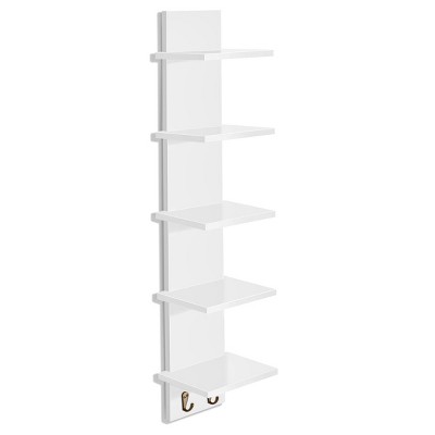 Sorbus 5 Tier Wall Mounted Floating Shelf Unit with Hooks - Home Decor and Storage Organizer