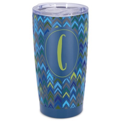 Elanze Designs C Monogram Herringbone Arrows Wrap-Around Design 20 Ounce Stainless Steel On-The-Go Coffee Mug, Thermal Travel Tumbler with Leak