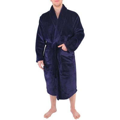 Hudson Home Collection Mens Boy Shawl Collar Plush Robe, Navy, Large X-Large (Lxl)