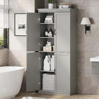 70" Tall Kitchen Pantry Cabinets, with 4 Doors, 2 Adjustable Shelves, Modern Wood Cupboard, Tall Freestanding Kitchen Storage Cabinet