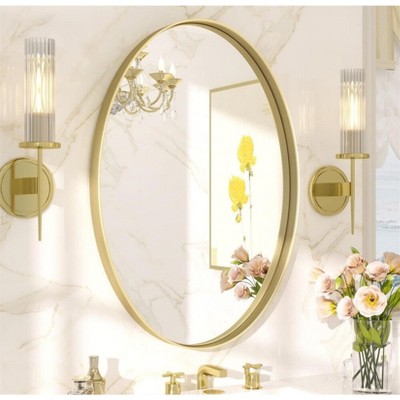 30" Gold Oval Bathroom Mirror Brushed Brass Framed Wall Mounted Mirrors for Vanity