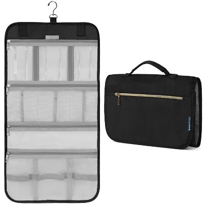 PAVILIA Hanging Toiletry Bag Women Men, Travel Kit Foldable Waterproof Organizer, Roll up Cosmetics Makeup Essentials Jewelry Case