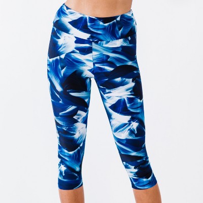 Calypsa Women's Plus Size High Waisted Chlorine Resistant Capri Swim Leggings