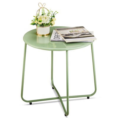 FONTOI Waterproof End Table with X-shaped Frame, Outdoor Side Table for Living Room, Bedroom, Yard, Balcony, Green, 20.1"*18.3"*20.1"