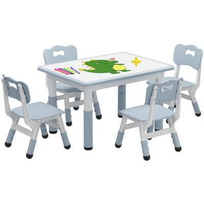 Kids Table and Chair Set, Height Adjustable Toddler Table and 4 Chairs Set for Ages 2-10