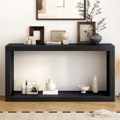 Modern Minimalist Console Table, Open Storage Entryway Table, MDF & Pine Wood Narrow Sofa Table for Living Room - ModernLuxe