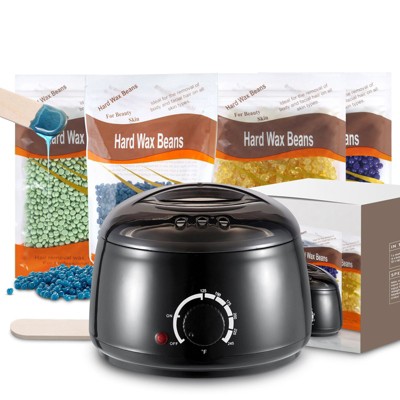 HOM Plug in Wax Warmer - Home Waxing Kit - Wax Warmer for Hair Removal + Wax Beads (Black, 4 Bags of Wax Beads)