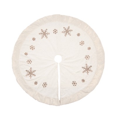 Transpac Off-White Christmas Glam Snowflake Tree Skirt 49.21 in Polyester Perfect for Holiday Decor