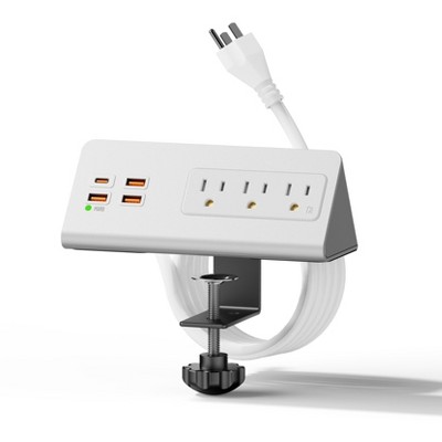 Desktop Power Station, 4 Outlets, 3 USB & USB-C PD, Surge Protector, Clamp Mount, ETL Listed