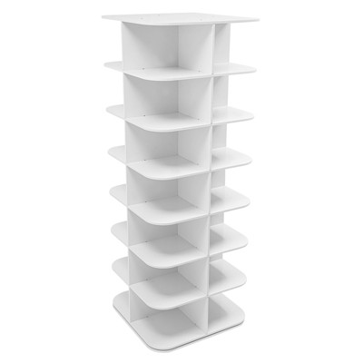 YIYIBYUS Square Shoe Storage Organizer, Rotating Shoe Rack Tower, White