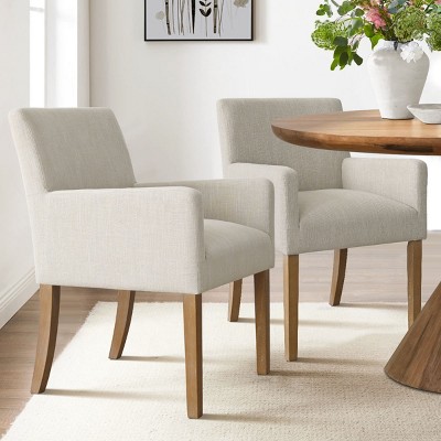 North Linen Dining Armchair Set Of 2, Upholstered Armrest Accent Chair with Rubberwood Legs for Dining Room, Living Room, Bedroom - Maison Boucle