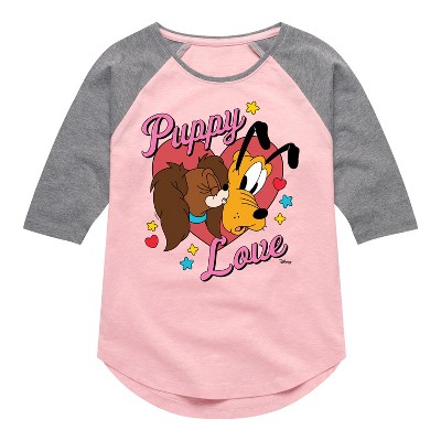 Girls' - Disney - Fifi And Pluto Puppy Love Shirt Tail Raglan Graphic T-shirt
