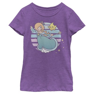 Girl's Nintendo Super Mario Rosalina And Luma Striped Background Portrait T-Shirt
